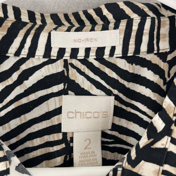 Chicos No Iron Button Up Blouse Animal Print Sz 2 (Large) 100% Cotton Mature - Picture 3 of 7